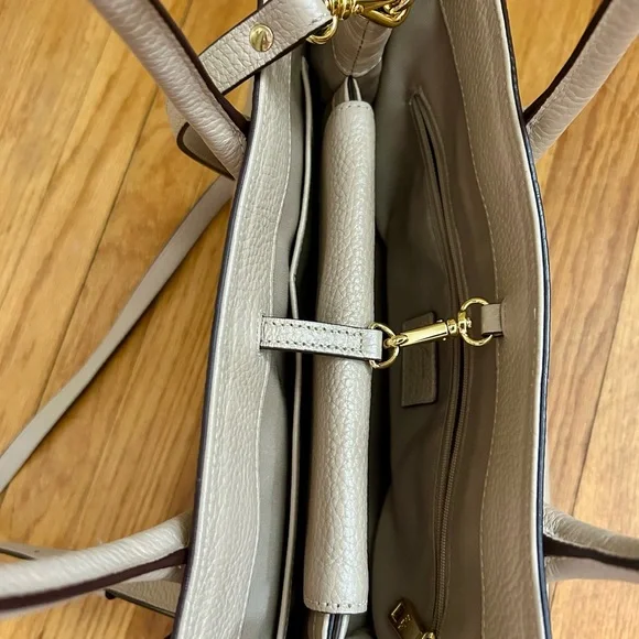 Lauren by Ralph Lauren Leather Taupe Satchel Bag Purse Organizer Tote NWOT - Picture 3 of 9